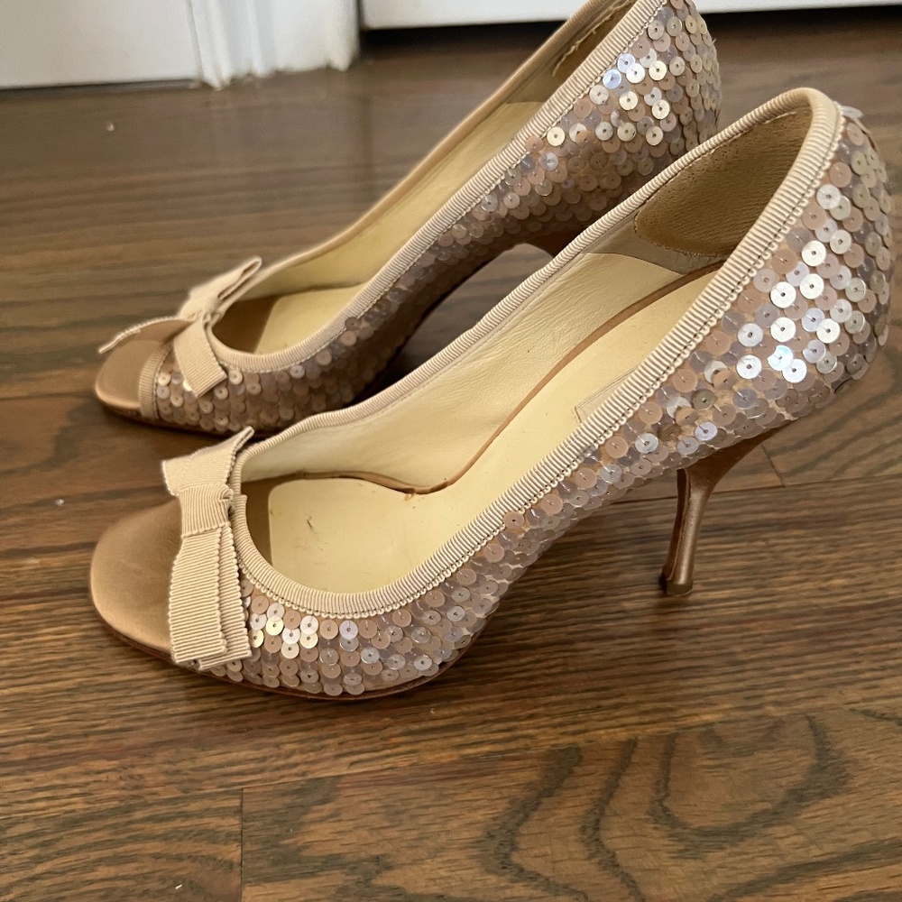 Dressy Sequin and Grosgrain Ribbon Pumps from Prada